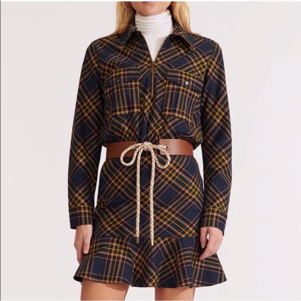 Veronica Beard - Roberta Womens Plaid Long Sleeve Ruffle Flannel Dress - Size 0
